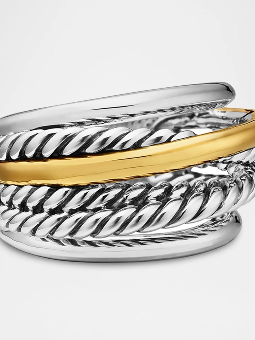 David Yurman Two-Tone Silver and Gold Multi-Band Cable Ring - Picture 4 of 16